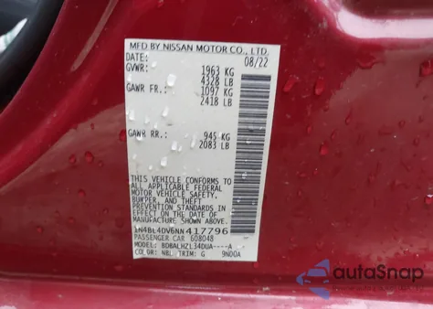 2022 Nissan Altima Sv Fwd from USA, damaged, VIN 1N4BL4DV6NN417796